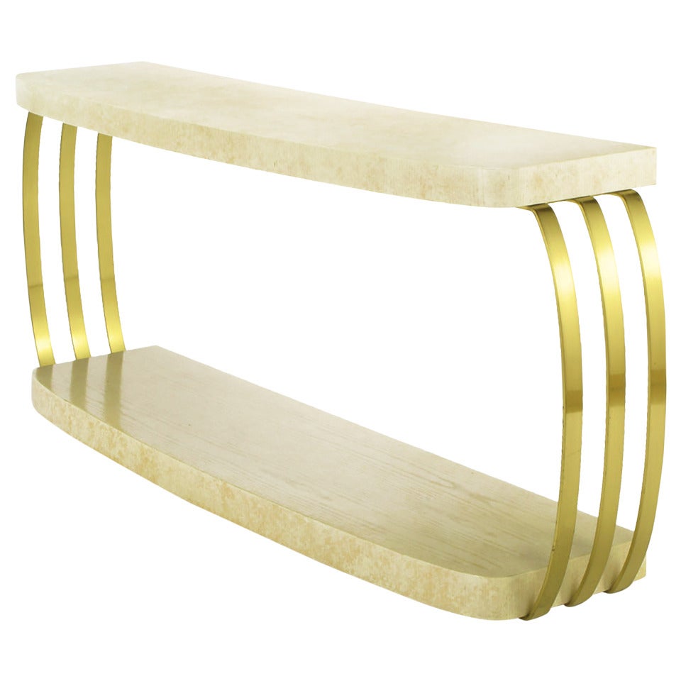 Henredon Postmodern Brushed Brass and Cerused Oak Console Table