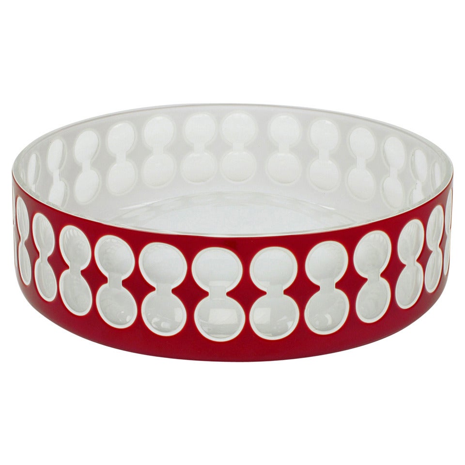Hungarian Hand-Cut Red and White Cased Glass Bowl For Sale