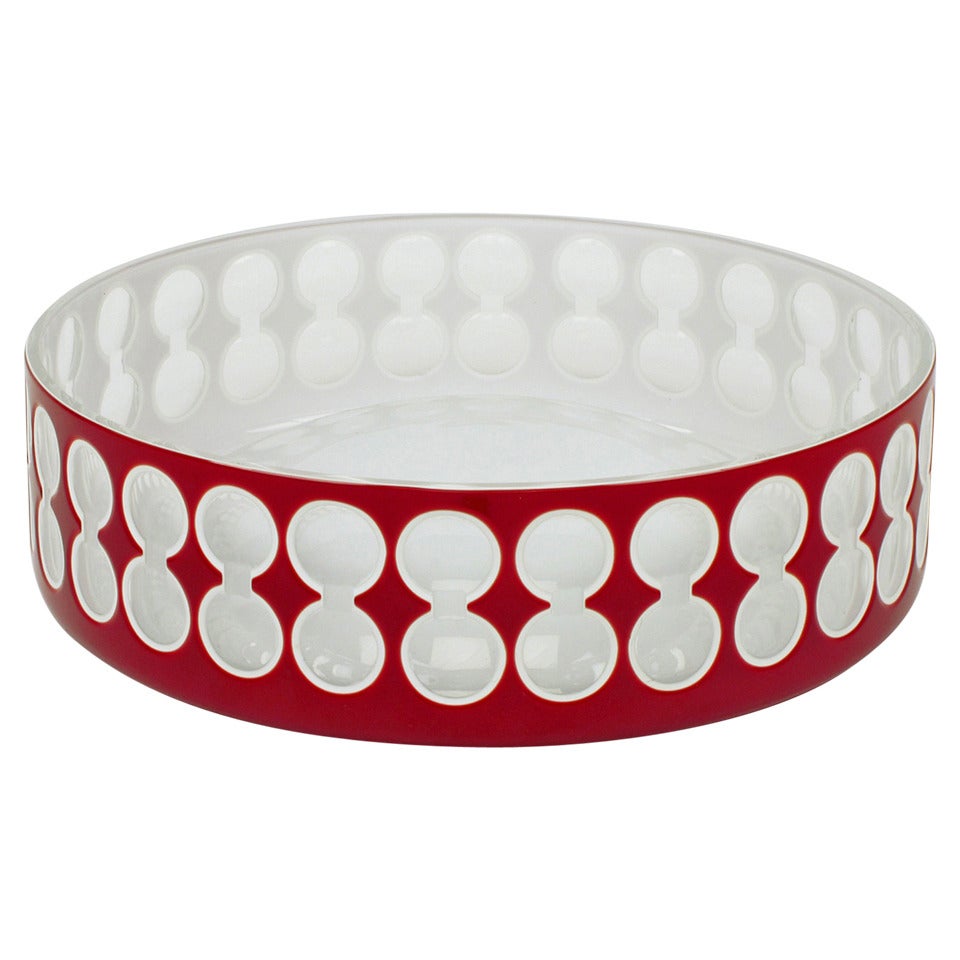 Hungarian Hand-Cut Red and White Cased Glass Bowl