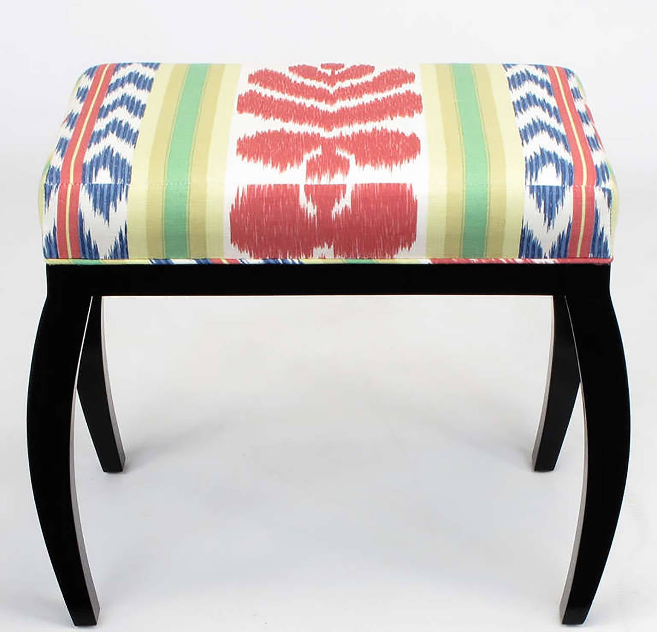 American Pair of Interior Crafts Black Lacquer and Ikat Benches