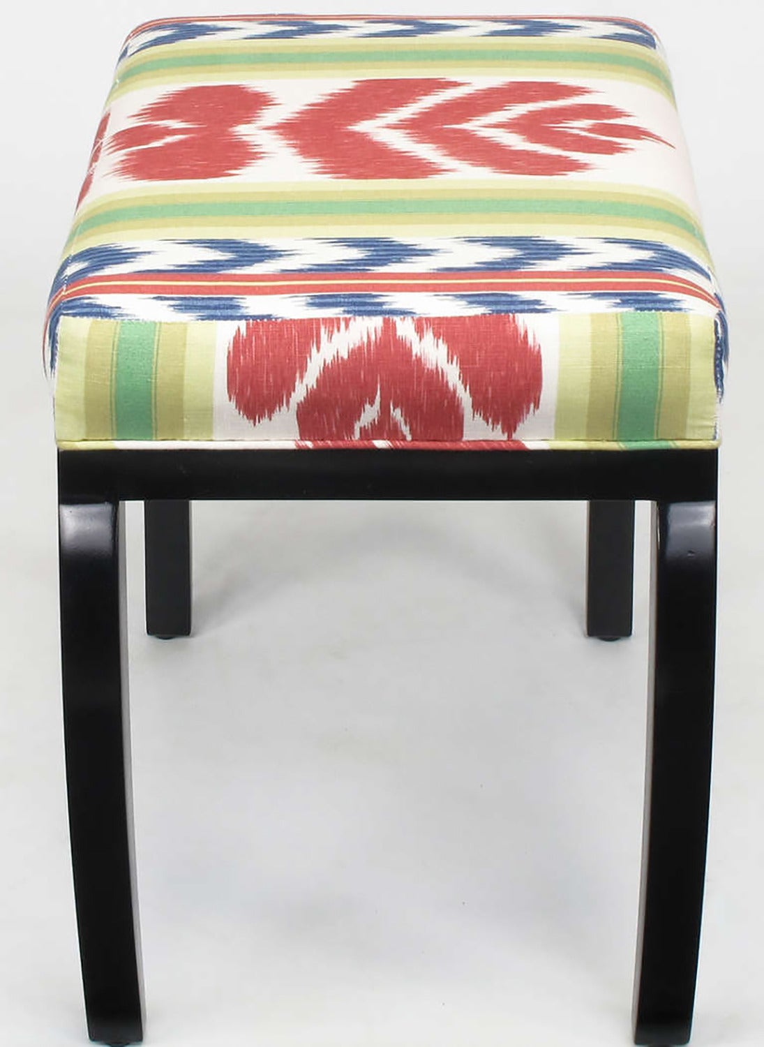Pair of Interior Crafts Black Lacquer and Ikat Benches In Excellent Condition In Chicago, IL