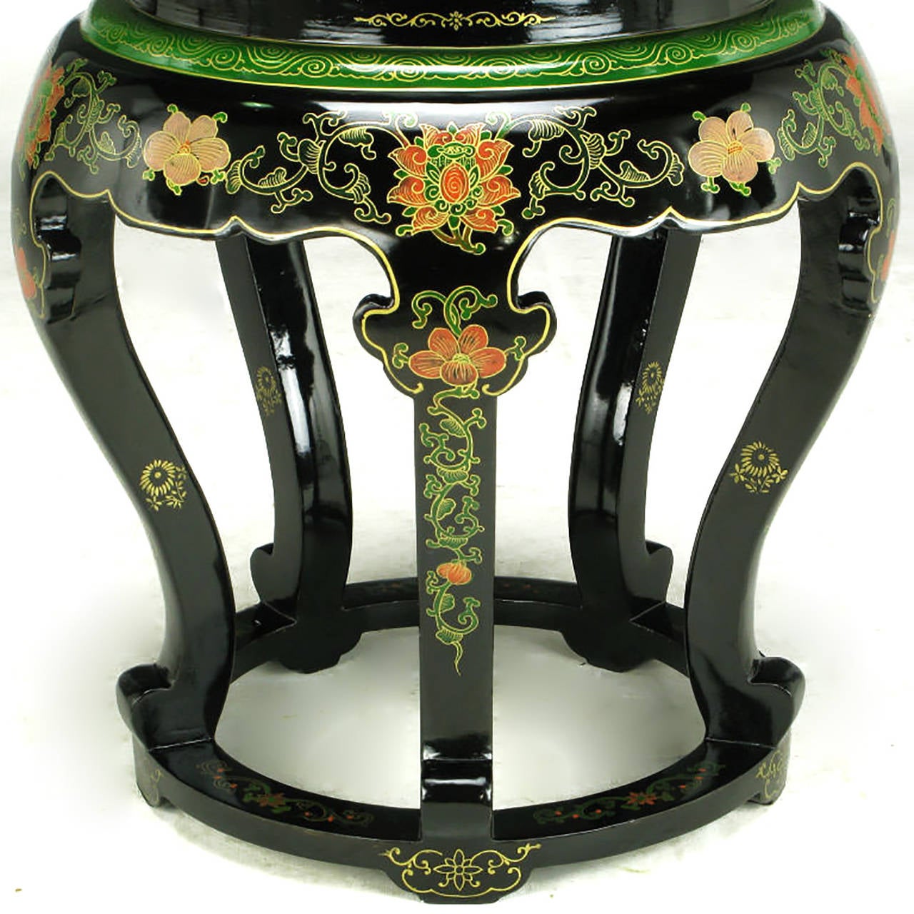 Mid-20th Century Polychrome Cloisonné and Black Lacquered Side Table