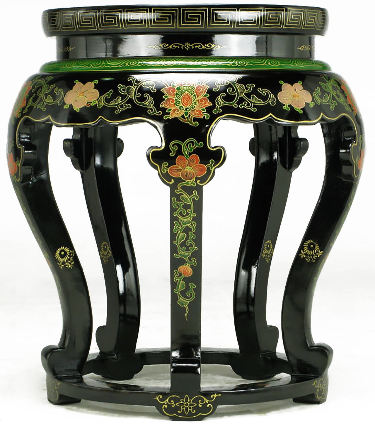 Polychrome Cloisonné and Black Lacquered Side Table 1