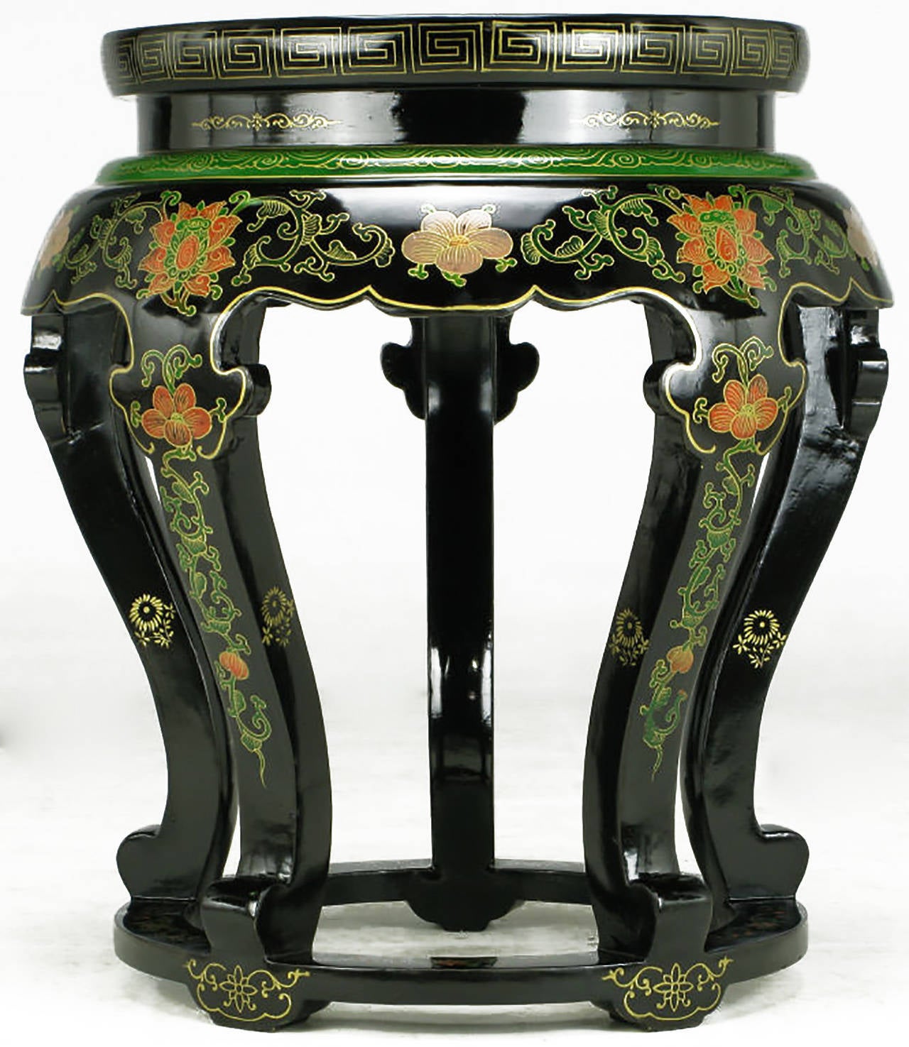 Chinese Polychrome Cloisonné and Black Lacquered Side Table