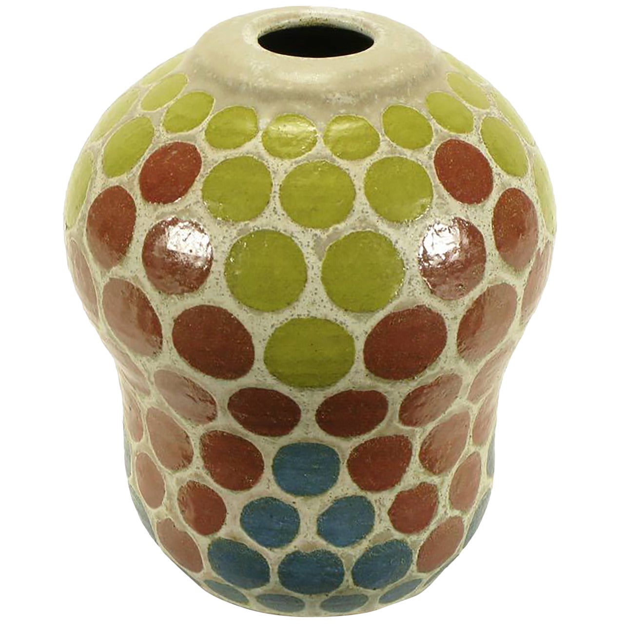 1967 Tomiya Matsuda Red, Blue and Yellow Circles Studio Pottery Vase