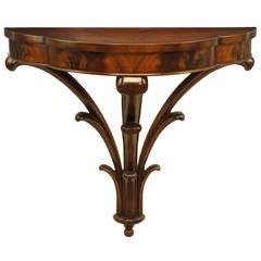 1940s Bookmatched Mahogany Demilune Wall Console with Plume Base