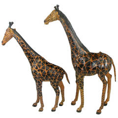 Pair of Leather Giraffe Models