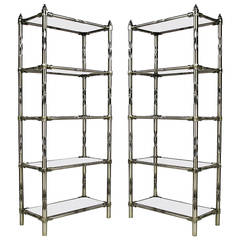 Pair of Steel Bamboo Étagères in Antique Nickel Finish