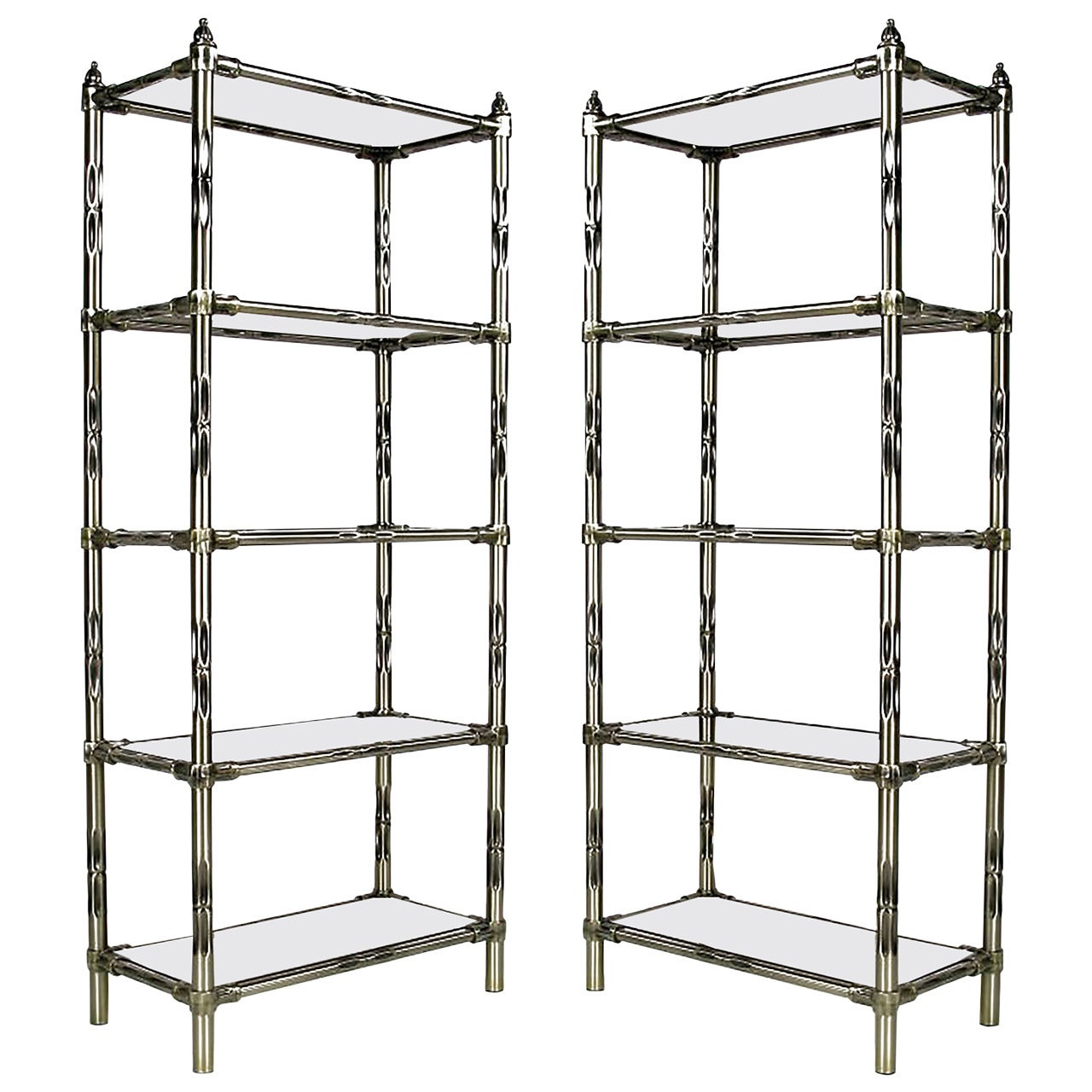 Pair of Steel Bamboo Étagères in Antique Nickel Finish