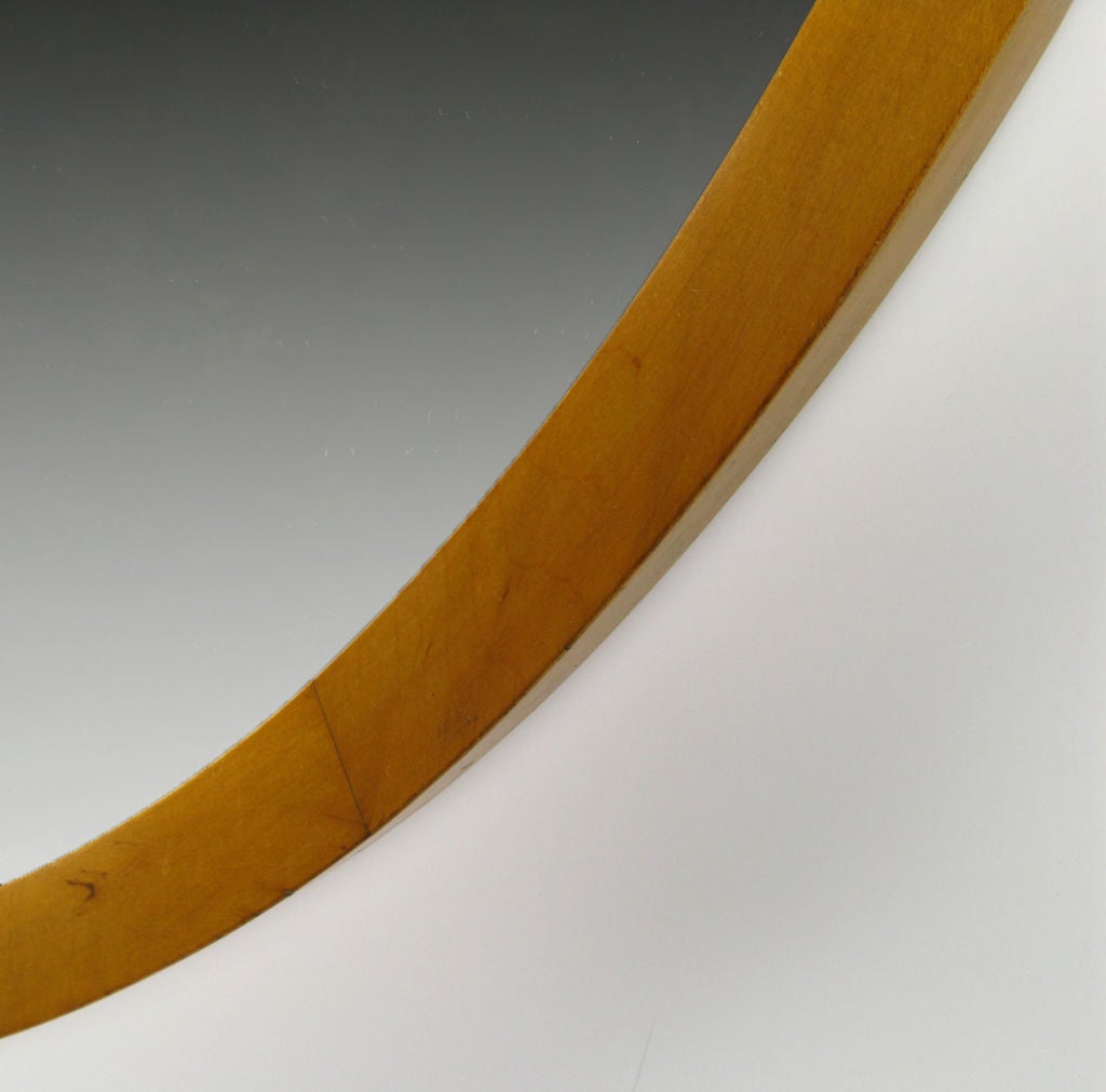 31" Round Art Deco Wall Mirror With Maple Wood Frame