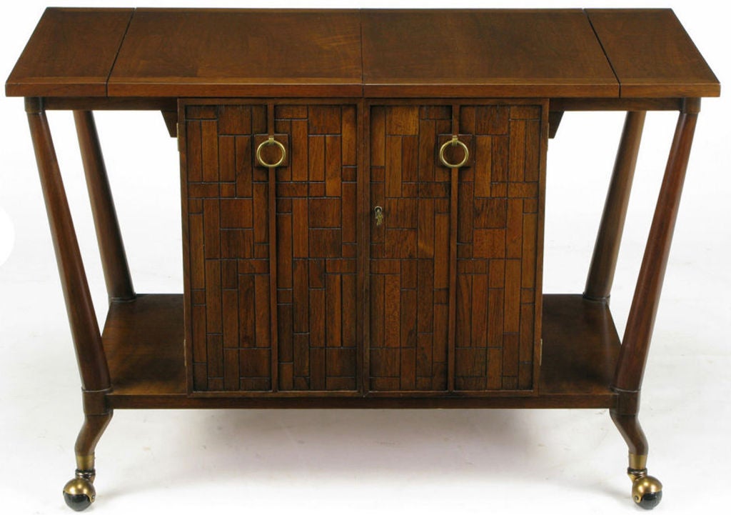 Bert England Walnut & White Micarta Parquetry Front Bar Cart