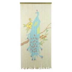 1940s Beaded Glass Blue Peacock Curtain Or Wall Hanging