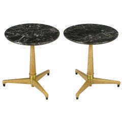 Pair Round Black Marble & Bleached Mahogany Gueridons