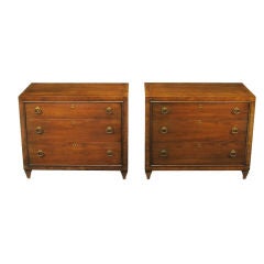 Pair Mastercraft Walnut & Burl Three Drawer Regency Commodes