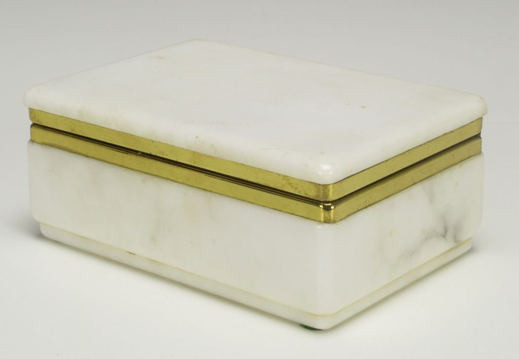 Set Of Four Italian White Alabaster & Brass Containers 2