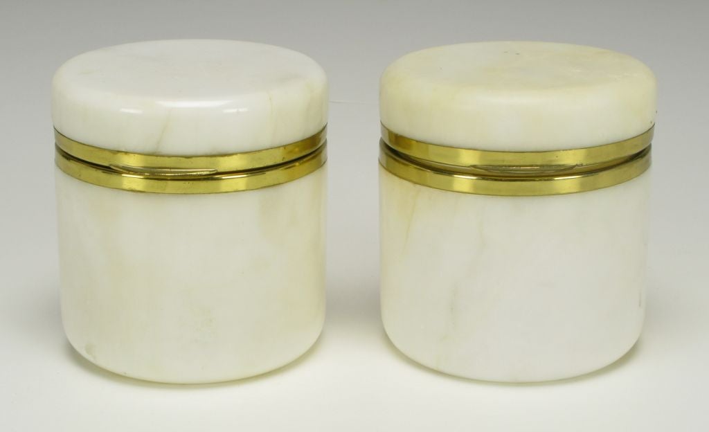Set Of Four Italian White Alabaster & Brass Containers 5