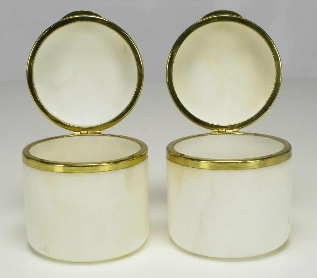 Set Of Four Italian White Alabaster & Brass Containers 6