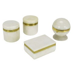 Set Of Four Italian White Alabaster & Brass Containers