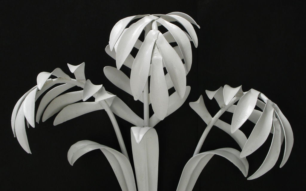 Pair Italian White Lacquered Double Arm Tole Metal Palm Sconces 1