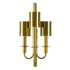 Retro Three Light Pole Lamp With Polished & Pierced Brass Shades