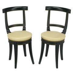 Pair Baker Black Lacquer Saber Legged Side Chairs