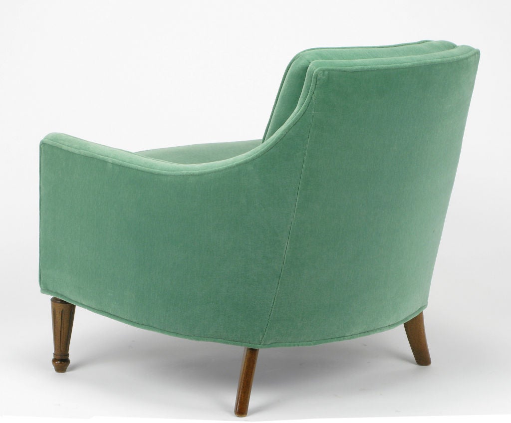 Wood Curved Barrel Back Club Chair In Wintergreen Velvet