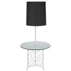 White Lacquered Metal Bamboo Floor Lamp With Round Glass Table