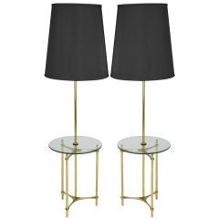 Pair Laurel Lamp Brass And Glass Table Top Floor Lamps