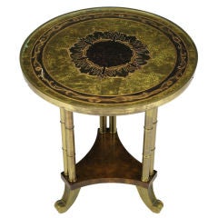 Mastercraft Brass & Burled  Side Table With Gilt Sunflower Top