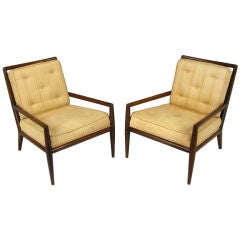 Pair T.H. Robsjohn-Gibbings Walnut Frame Lounge Chairs
