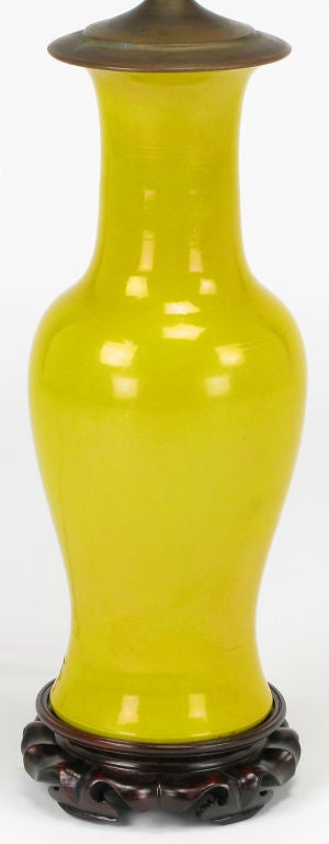 American Pair Saffron Yellow Ceramic Vase Form Table Lamps