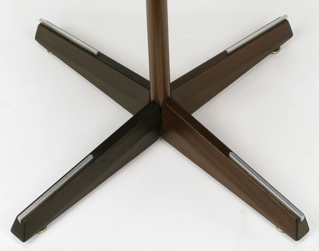 Four Walnut & Steel Bar Stools With Cantilevered Footrests 3