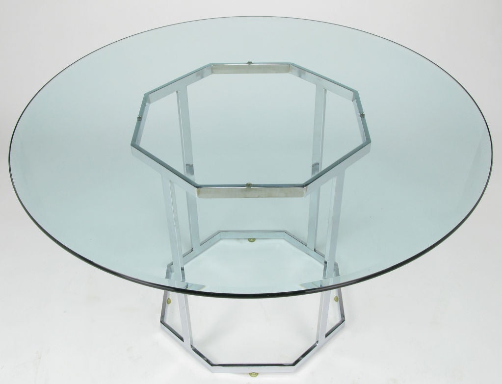 American Chromed Steel Bar Open Octagonal Pedestal Dining Table.