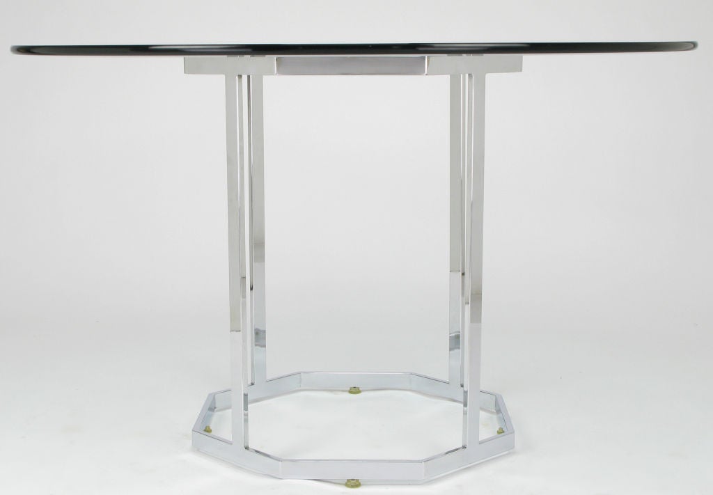 Late 20th Century Chromed Steel Bar Open Octagonal Pedestal Dining Table.