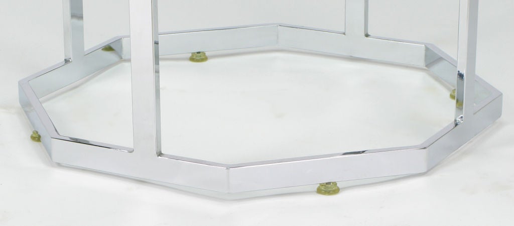 Glass Chromed Steel Bar Open Octagonal Pedestal Dining Table.