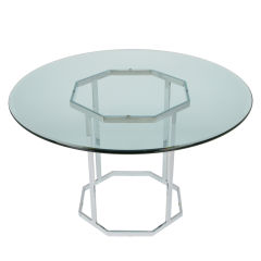 Chromed Steel Bar Open Octagonal Pedestal Dining Table.