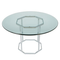 Chromed Steel Bar Open Octagonal Pedestal Dining Table.