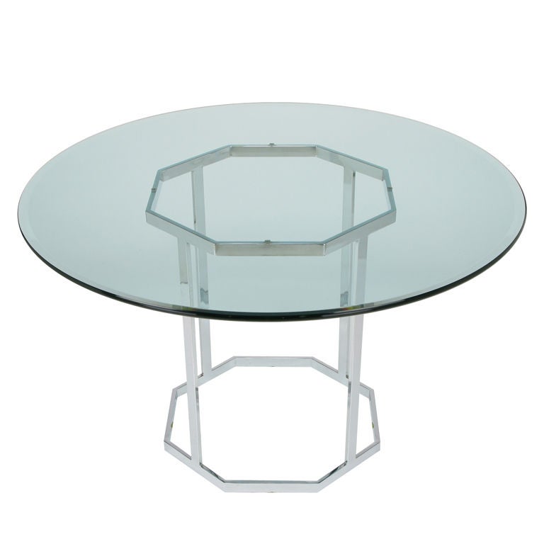 Chromed Steel Bar Open Octagonal Pedestal Dining Table.