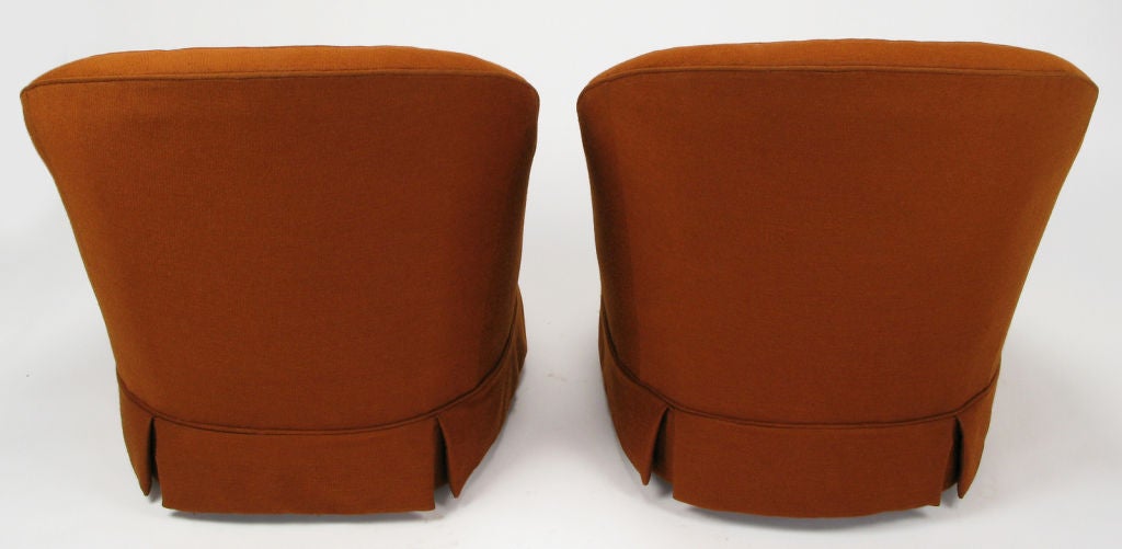 Pair Burnt Umber Button Tufted Wool Swivel Chairs 1