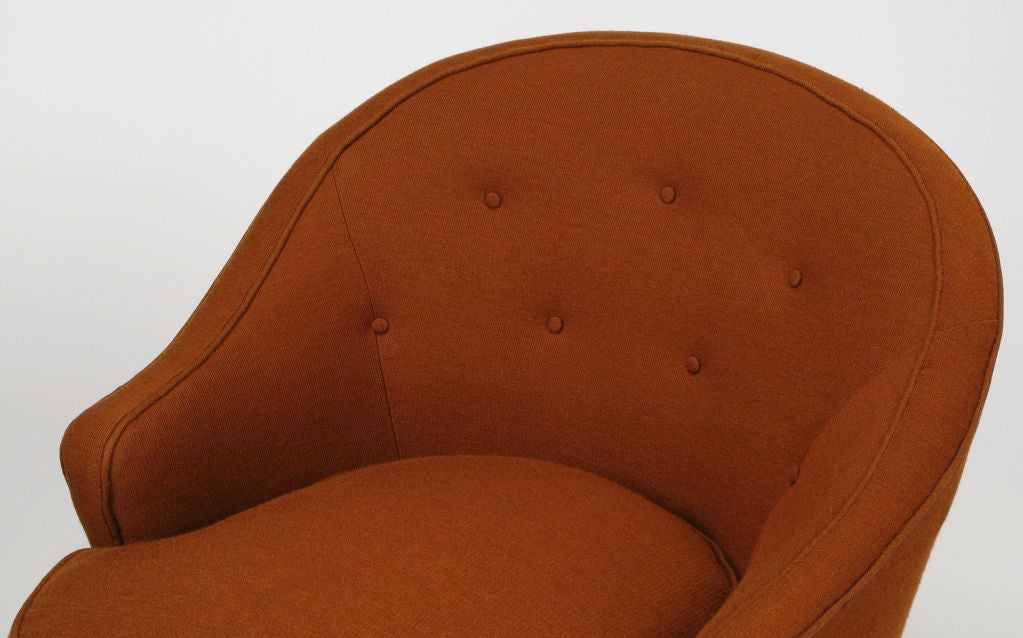 Pair Burnt Umber Button Tufted Wool Swivel Chairs 2