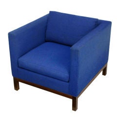 Dunbar Cube Club Chair In Original Blue Wool & Walnut