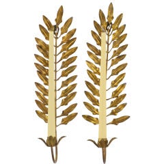 Pair Of Gilt Metal Laurel Leaf Candle Sconces