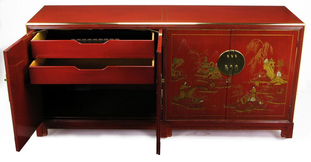 American Baker Red Glazed & Asian Scene Far East Collection Sideboard