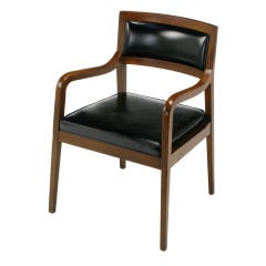 Retro Stow Davis Mahogany & Black Leather Arm Chair