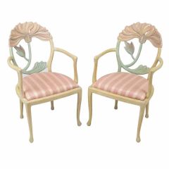 Italian Carved Poppy Polychrome Arm Chairs