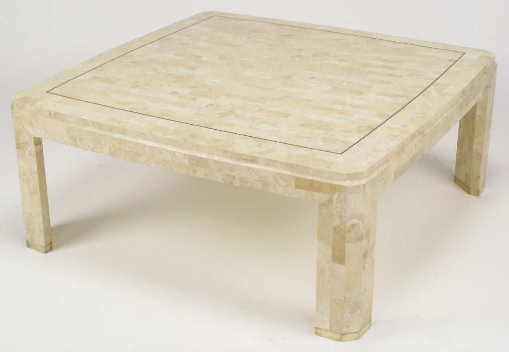 Tessellated Fossil Stone & Brass Inlaid Coffee Table