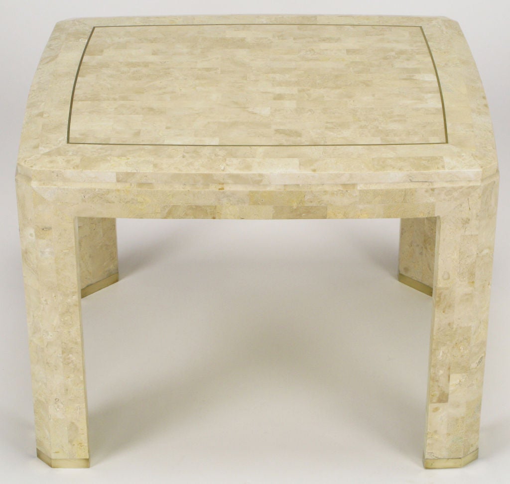 Tessellated Fossil Stone and Inlaid Brass End Table at 1stdibs