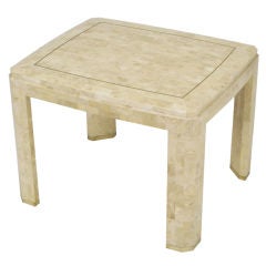Tessellated Fossil Stone & Inlaid Brass End Table