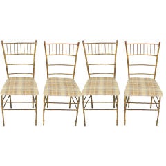 Four Aged Gilt Metal Bamboo Dining Chairs