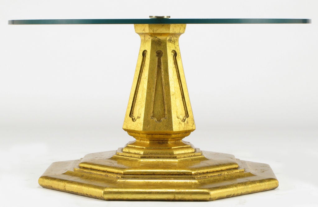 Brass Octagonal Gilt Regency Pedestal Side Table For Sale